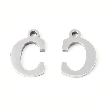 201 Stainless Steel Charms, Alphabet, Letter.C, 9x6x1mm, Hole: 1mm