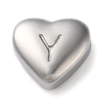 201 Stainless Steel Beads, Stainless Steel Color, Heart, Letter Y, 7x8x3.5mm, Hole: 1.5mm