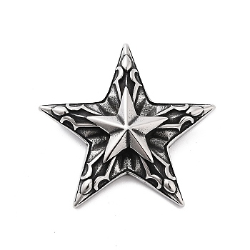 Retro 304 Stainless Steel Pendants, Star Charms, Antique Silver, 45x47.5x12mm, Hole: 8X5mm