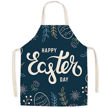 Cute Easter Egg Pattern Polyester Sleeveless Apron, with Double Shoulder Belt, for Household Cleaning Cooking, Teal, 470x380mm