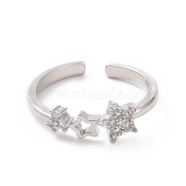 Clear Cubic Zirconia Hollow Out Star Open Cuff Ring(RJEW-E072-23P)-2