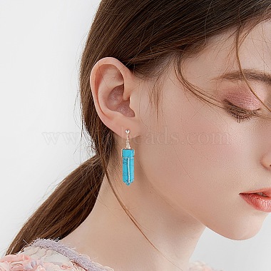 Synthetic Turquoise Bullet Dangle Stud Earrings(EJEW-PH01406-02)-6