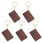 Walnut Wood Pendant Keychains, for Car Key Bag Accessories, Coconut Brown, Light Gold, Rectangle, 123mm(KEYC-TAC0034-06A)