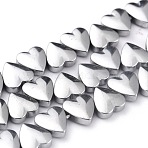 Non-magnetic Synthetic Hematite Beads Strands, Galvanic Plating(Color Retention for 1 Year), Heart, Platinum Plated, 8x8x3mm, Hole: 1mm, about 52pcs/strand, 15 inch(G-B014-10B-03)