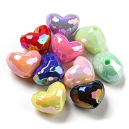 UV Plating Opaque Acrylic Beads, Iridescent, Faceted Heart, Mixed Color, 14x18x13.5mm, Hole: 2.5mm(X-OACR-E031-09)