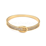 Clear Cubic Zirconia Clasp Shape Bangle, Brass Hinged Flat Band Bangle for Women, Lead Free & Cadmium Free, Real 18K Gold Plated, Inner Diameter: 2-3/8 inch(5.9cm)x2-1/8 inch(5.45cm)(BJEW-I298-27G)