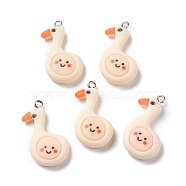 Opaque Resin Pendants, with Platinum Tone Iron Loops, Goose with Smilling Face, Antique White, 31x17x7.5mm, Hole: 2mm(RESI-G032-A07)