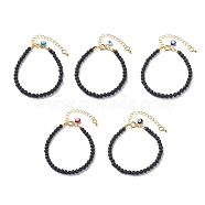 Natural Lava Rock Round Beaded Bracelet with Enamel Evil Eye Charm, Essential Oil Gemstone Lucky Jewelry for Women, Mixed Color, 7-1/2 inch(19.1cm)(BJEW-JB08775)