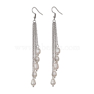 Natural Pearl Beads Dangle Earrings, 304 Stainless Steel Chains Tassel Earrings, Stainless Steel Color, 104mm(EJEW-JE05413-02)