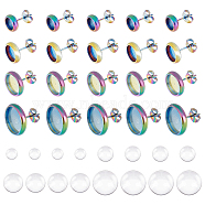 DICOSMETIC DIY Half Round Earring Making Kits, Including 304 Stainless Steel Stud Earring Settings, Glass Cabochons, Rainbow Color, 64pcs/box(STAS-DC0007-42)