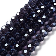 Electroplate Transparent Glass Beads Strands, Faceted(32 Facets), Round, Pearl Luster Plated, Indigo, 10mm, Hole: 1.2mm, about 65~69pcs/strand, 23.03~24.49 inch(58.5~62.2cm)(EGLA-A035-T10mm-A15)
