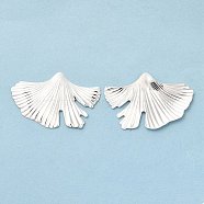 Brass Cabochons, Cadmium Free & Lead Free, Ginkgo Leaf, 925 Sterling Silver Plated, 21x32x1mm(KK-M250-15S)