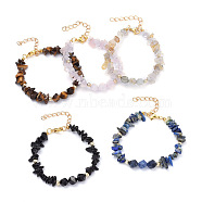 Natural Gemstone Beaded Bracelets, with Brass Beads and Lobster Claw Clasps, Nuggets, 7-1/8 inch(18cm)(BJEW-JB05181)