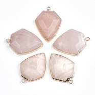 Electroplate Natural Pink Aventurine Pendants, with Iron Findings, Arrows, Golden, 30~31x22.5x6~7mm, Hole: 1.8mm(G-S344-20E)