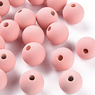 Acrylic Beads, Rubberized Style, Half Drilled, Round, Light Coral, 16mm, Hole: 3.5mm(OACR-S039-05-52)