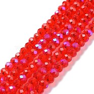 Electroplate Glass Beads Strands, Half Rainbow Plated, Faceted, Rondelle, Red, 3x2mm, Hole: 0.8mm, about 150~155pcs/strand, 15~16 inch(38~40cm)(EGLA-A034-T2mm-L05)