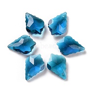 Faceted Glass Pendants, Leaf, Teal, 22x15.5x8.5mm, Hole: 1mm(GLAA-F068-C25)
