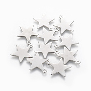 201 Stainless Steel Pendants, Star, Stainless Steel Color, 20x18.5x0.5mm, Hole: 1.6mm(STAS-L233-031A-P)