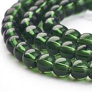 Glass Beads Strands, Round, Green, about 4mm in diameter, hole: 0.5mm, about 80pcs/strand, 13 inch(GR4mm18Y)