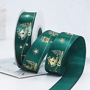 22M Flat Christmas Gift Box Printed Polyester Satin Ribbons, Hot Stamping Ribbons, Teal, 1 inch(25mm), about 24.06 Yards(22m)/Roll(XMAS-PW0001-183L)