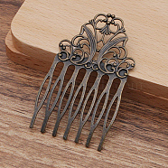 Iron Hair Combs Findings, with Brass Flower, Antique Bronze, 65x38x2mm(OHAR-PW0001-395AB)