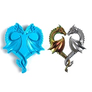 DIY Dragon Lovers Heart Silicone Molds, Resin Casting Molds, Fondant Molds, for Candy, Chocolate, UV Resin, Epoxy Resin Craft Making, Deep Sky Blue, 227x190x21.5mm(SIMO-C002-03)