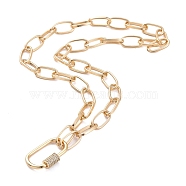 Pendant Necklaces, with Brass Micro Pave Cubic Zirconia Screw Carabiner Lock Charms and Aluminium Paperclip Chains, Golden, 18.03 inch(45.8cm)(NJEW-JN02644-02)