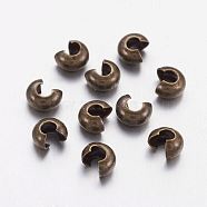 Brass Crimp Beads Covers, Nickel Free, Antique Bronze Color, Size: About 3mm In Diameter, Hole: 1.2~1.5mm(KK-H289-NFAB-NF)