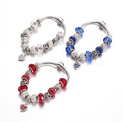 Alloy Rhinestone Bead European Bracelets, with Glass Beads and Brass Chain, Mixed Color, 190mm(BJEW-L602-12)