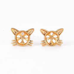 Brass Stud Earrings Findings, for Half Drilled Bead, Nickel Free, Cat, Real 18K Gold Plated, 8.5x10.5mm, Pin: 0.8mm, Pin: 0.8mm(for Half Drilled Bead)(KK-T062-116G-NF)