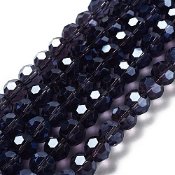 Electroplate Transparent Glass Beads Strands, Faceted, Round, Pearl Luster Plated, Indigo, 10mm, Hole: 1.2mm, about 65~69pcs/strand, 23.03~24.49 inch(58.5~62.2cm)(EGLA-A035-T10mm-A15)