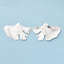 Brass Cabochons, Cadmium Free & Lead Free, Ginkgo Leaf, 925 Sterling Silver Plated, 21x32x1mm(KK-M250-15S)