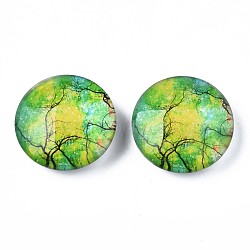 Glass Paper Snap Buttons, with Plastic & Iron Snap Caps, Garment Buttons, Flat Round, Tree Pattern, 35x13~14mm(BUTT-N019-007-C02)