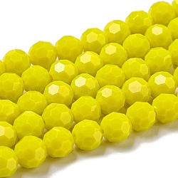 Opaque Glass Beads Stands, Faceted(32 Facets), Round, Yellow, 8mm, Hole: 1mm, about 72pcs/strand, 20.67''(52.5cm)(EGLA-A035-P8mm-D04)