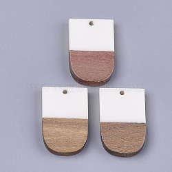 Resin & Walnut Wood Pendants, U Shape, Creamy White, 32x19.5x3.5~4.5mm, Hole: 2mm(RESI-S358-34C)