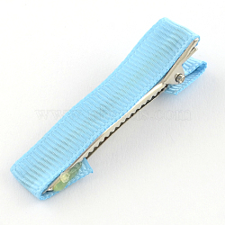 Hair Accessories Iron Alligator Hair Clips, with Grosgrain Ribbon, Light Sky Blue, 49~49.5x10~11mm(X-PHAR-S605-03)