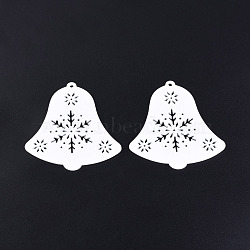 Christmas Theme Spray Painted Wood Big Pendants, Christmas Bell Charm with Hollow Snowflake, White, 66x64.5x2mm, Hole: 3mm(WOOD-N005-81A)
