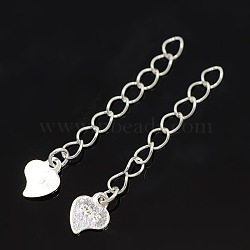 925 Sterling Silver Terminators, End Chain with Heart Charms, Silver, 28mm(STER-L014-29)