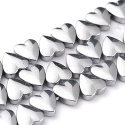 Non-magnetic Synthetic Hematite Beads Strands, Galvanic Plating(Color Retention for 1 Year), Heart, Platinum Plated, 8x8x3mm, Hole: 1mm, about 77pcs/strand, 16.14 inch(41cm)(G-B014-10B-03)
