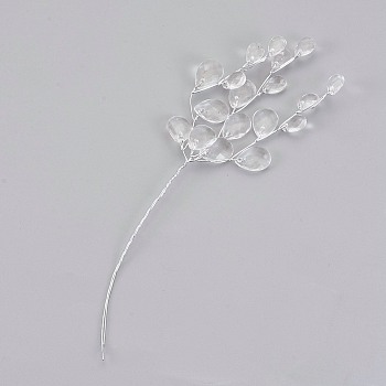 Wedding Bridal Hair Clips, Iron Wire with Acrylic Beads, Clear, 146x65mm