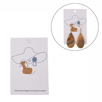 Cardboard Jewelry Display Cards, for Hanging Earring Display, Rectangle, Women Pattern, Camel, 9x6x0.05cm, Hole: 2~5mm