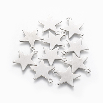 201 Stainless Steel Pendants, Star, Stainless Steel Color, 20x18.5x0.5mm, Hole: 1.6mm