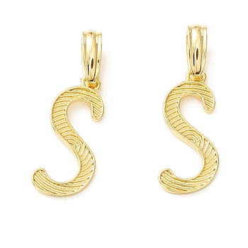 Rack Plating Eco-Friendly Brass Letter Pendants, Real 18K Gold Long-Lasting Plated, Cadmium Free & Lead Free, Letter.S, 20x9x1.4mm, Hole: 6.5x3.3mm
