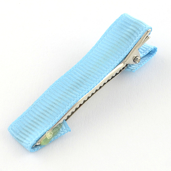 Hair Accessories Iron Alligator Hair Clips, with Grosgrain Ribbon, Light Sky Blue, 49~49.5x10~11mm
