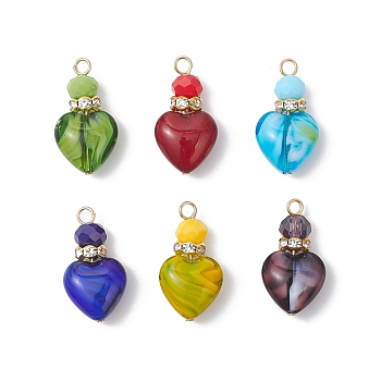 6Pcs 6 Colors Heart Millefiori Glass Pendants, with 304 Stainless Steel Loop, Mixed Color, 22x12x7mm, Hole: 2mm 1pc/color