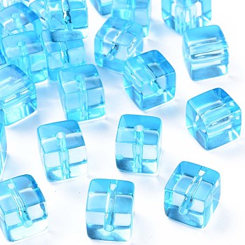 Transparent Acrylic Beads, Square, Deep Sky Blue, 16.5x16x16mm, Hole: 3mm, about 116pcs/500g