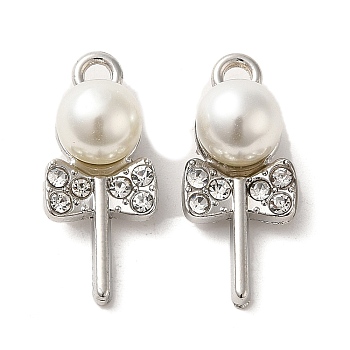 Alloy with Rhinestone Pendants, with ABS Imitation Pearl, Lollipop Charms, Platinum, 24.5x10.5x9mm, Hole: 2mm