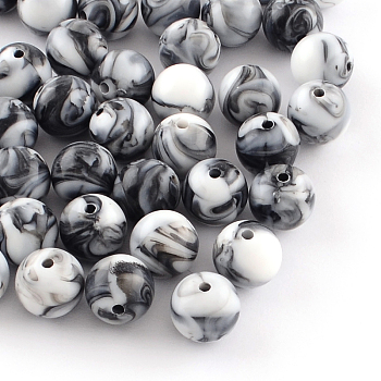 Opaque Acrylic Beads, Round, Black, 10mm, Hole: 2mm, about 950pcs/500g