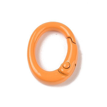 Spray Painted Alloy Spring Gate Rings, Oval, Orange, 19.5x15x4.5mm