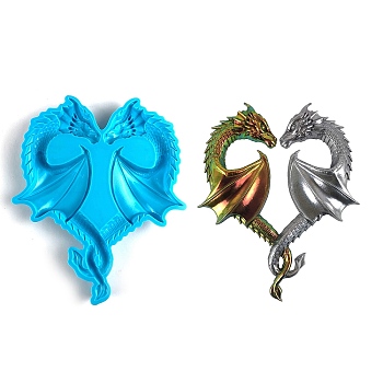 DIY Dragon Lovers Heart Silicone Molds, Resin Casting Molds, Fondant Molds, for Candy, Chocolate, UV Resin, Epoxy Resin Craft Making, Deep Sky Blue, 227x190x21.5mm